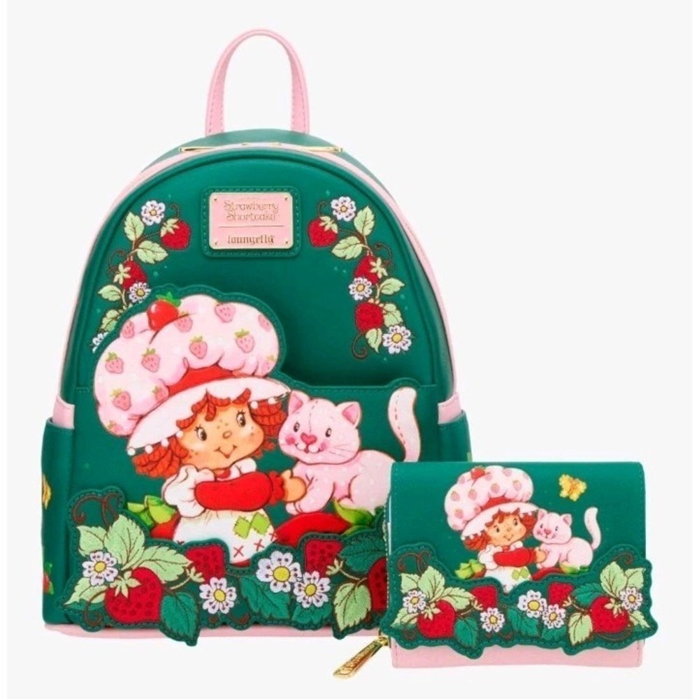 Loungefly Strawberry Shortcake Custard Strawberry Embroidered Backpack & Wallet